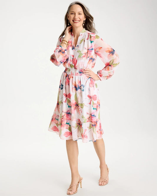 Chico's Georgette Trapunto Pullover Dress Calypso Coral