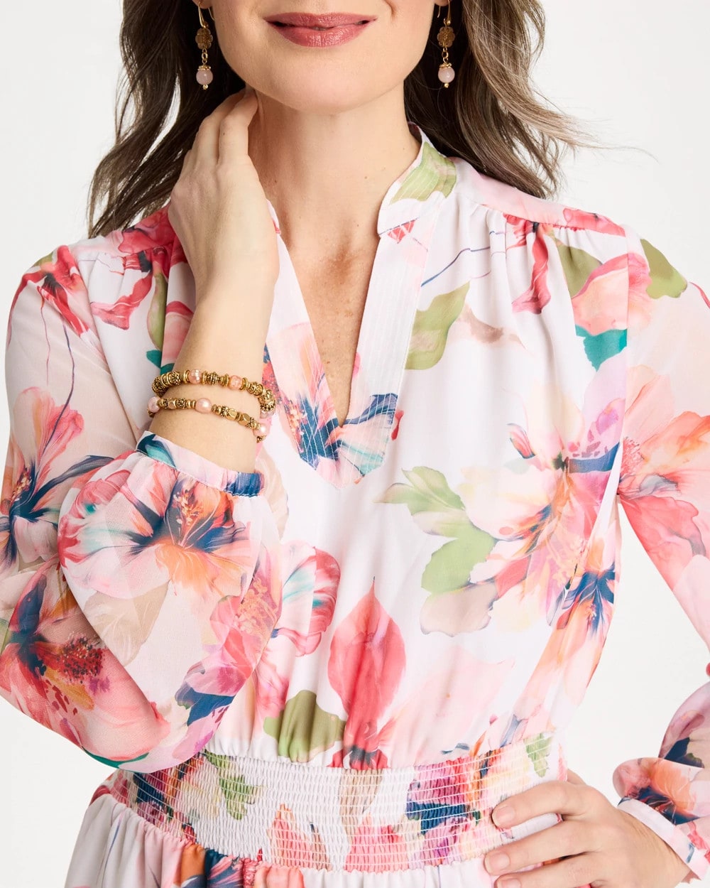 Chico's Georgette Trapunto Pullover Dress Calypso Coral