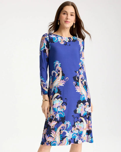 Chico's Jersey Knit Baroque Shift Dress Amparo Blue