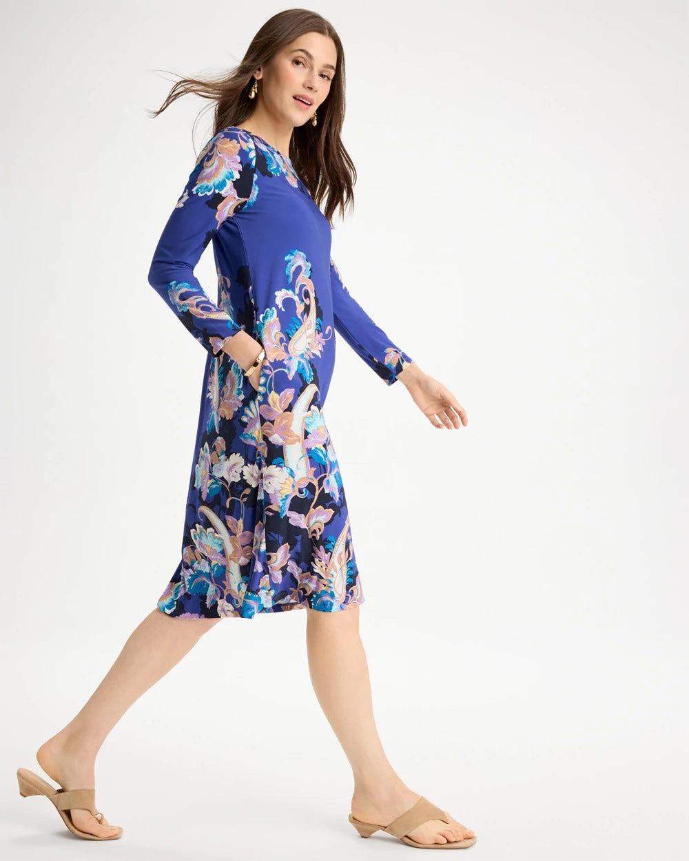 Chico's Jersey Knit Baroque Shift Dress Amparo Blue