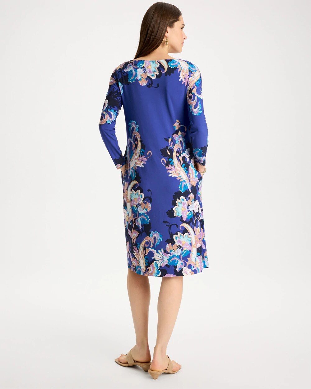Chico's Jersey Knit Baroque Shift Dress Amparo Blue