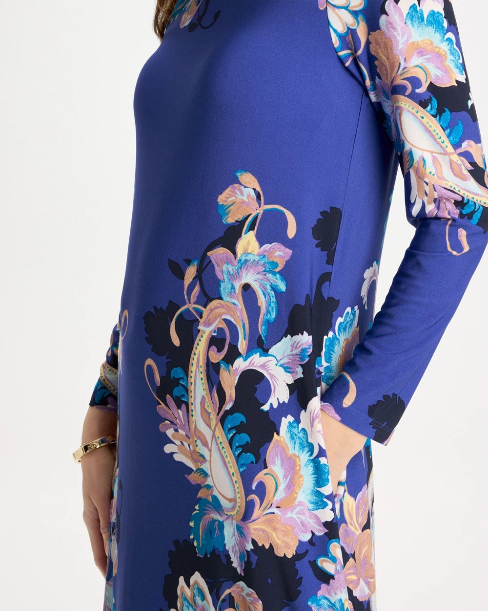 Chico's Jersey Knit Baroque Shift Dress Amparo Blue