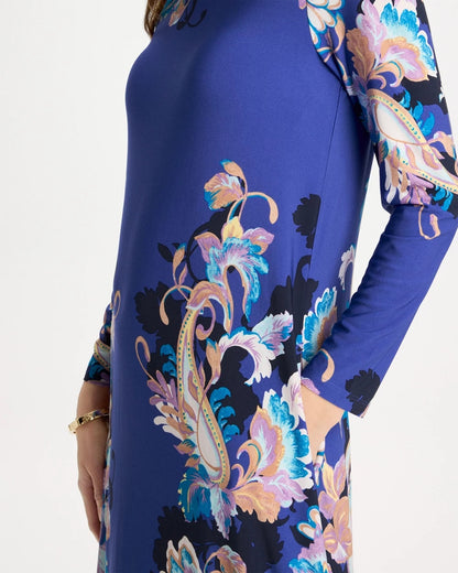 Chico's Jersey Knit Baroque Shift Dress Amparo Blue