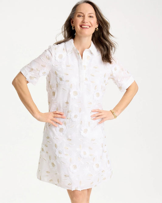 Chico's 3D Floral Embroidered Dress Alabaster