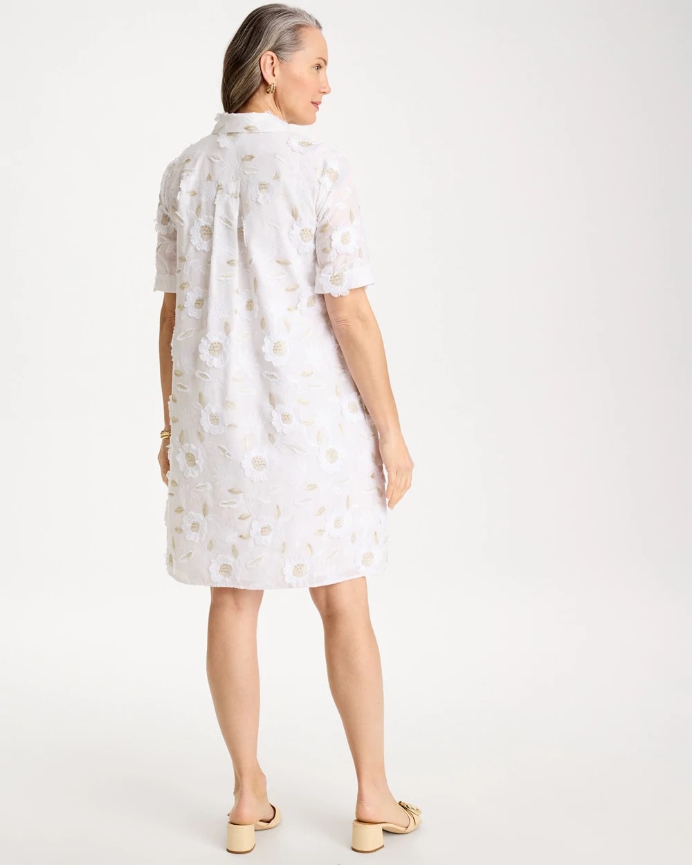 Chico's 3D Floral Embroidered Dress Alabaster