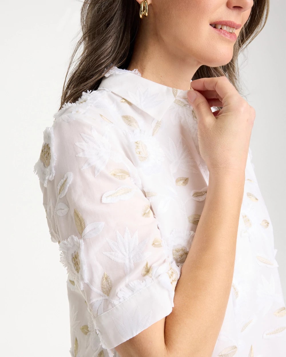 Chico's 3D Floral Embroidered Dress Alabaster