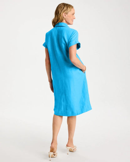 Chico's Linen Collared Dress Blue Tide