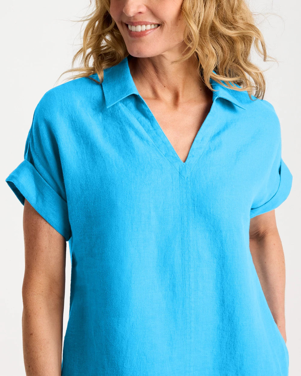 Chico's Linen Collared Dress Blue Tide