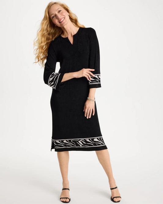 Chico's Travelers™ Zebra Trim Kurta Dress Travelers Black
