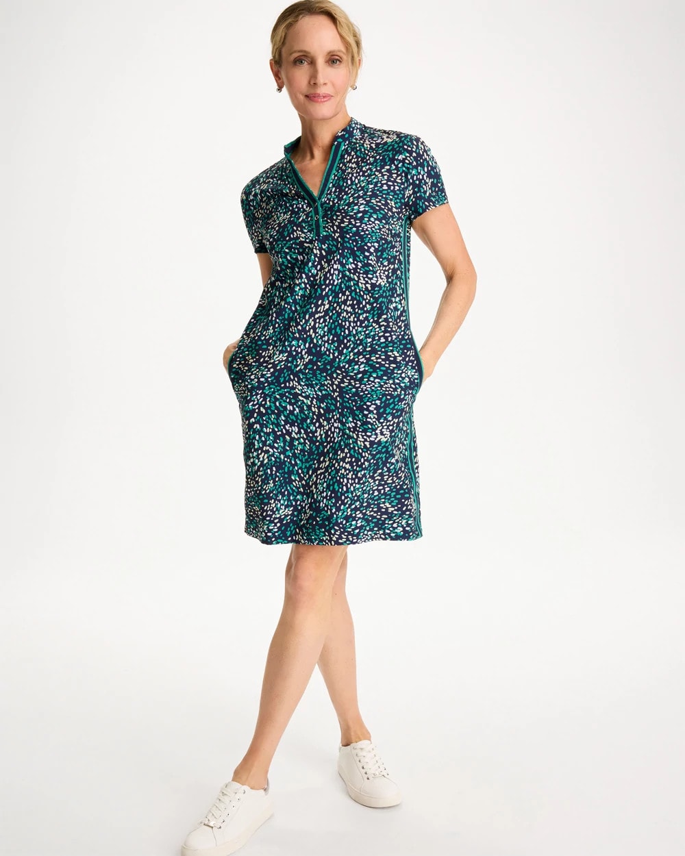 Chico's Zenergy® UPF Contrast Trim Dress Topanga Green