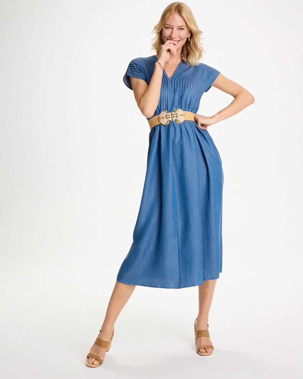 Chico's Denim Popover Midi Dress Indigo