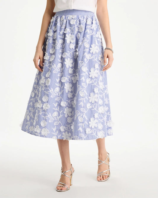 Chico's Cotton Embroidered Floral Skirt Alabaster