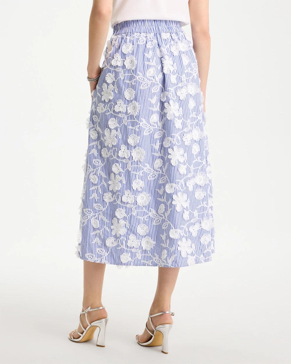 Chico's Cotton Embroidered Floral Skirt Alabaster
