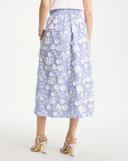 Chico's Cotton Embroidered Floral Skirt Alabaster