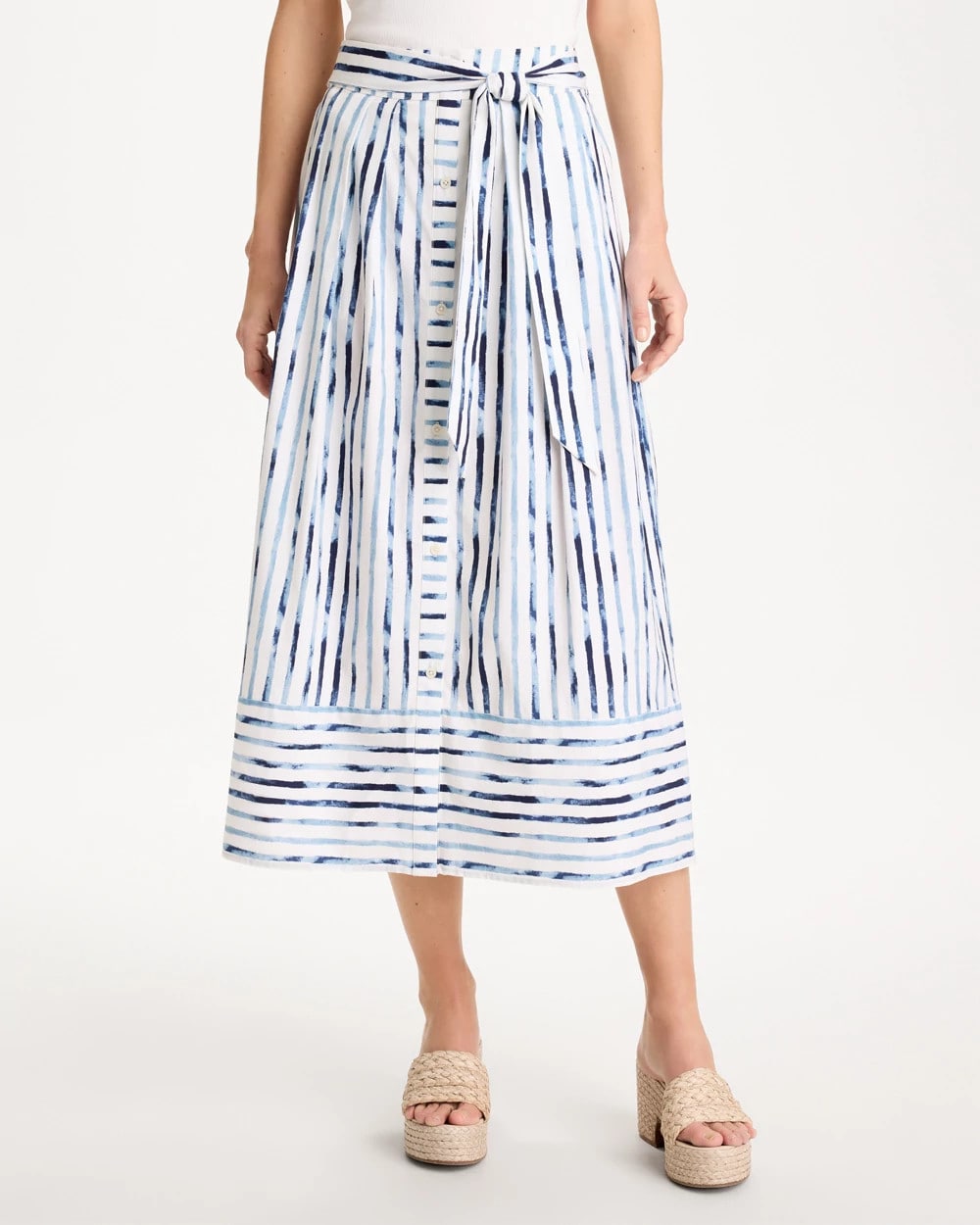 Chico's Palermo Striped Tie-Front Skirt Passport Blue