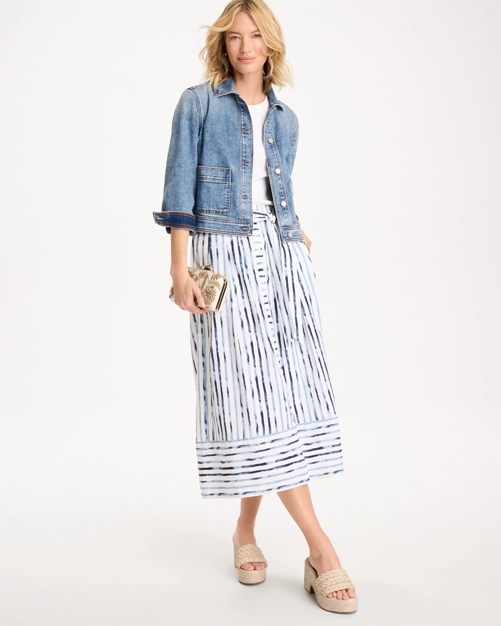 Chico's Palermo Striped Tie-Front Skirt Passport Blue