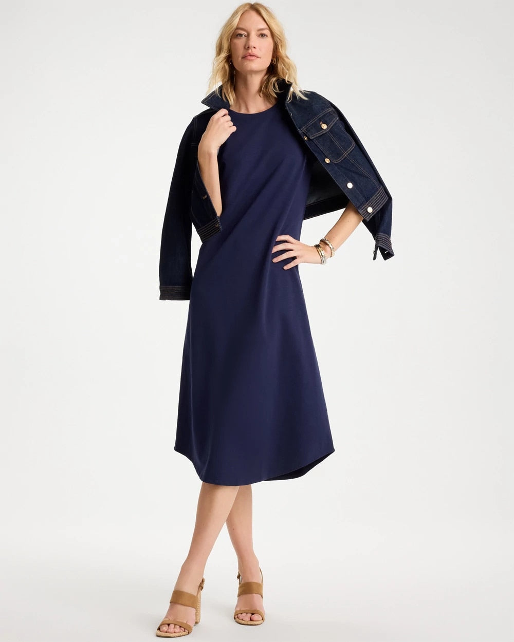 Chico's Soft-Stretch Cotton Slub Dress Passport Blue