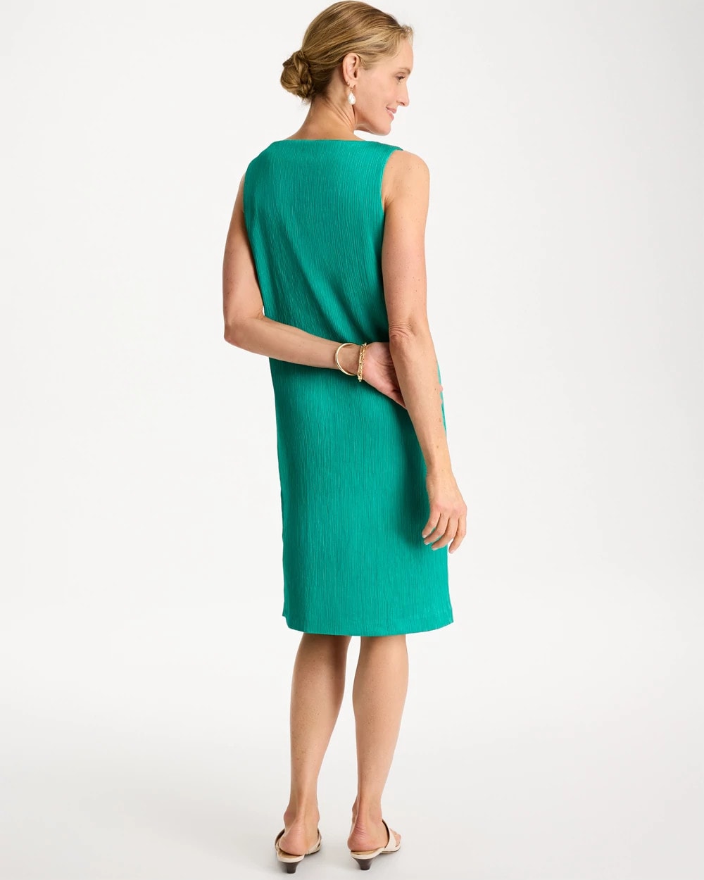 Chico's Travelers™ Crinkled Satin Tank Dress Topanga Green