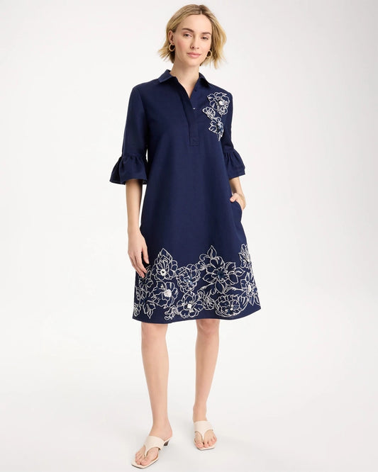Chico's 3D Applique Dress Passport Blue