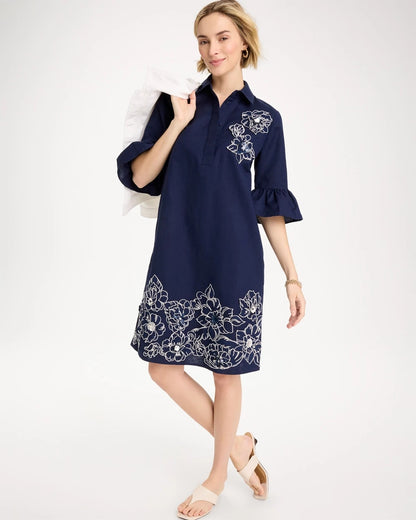 Chico's 3D Applique Dress Passport Blue