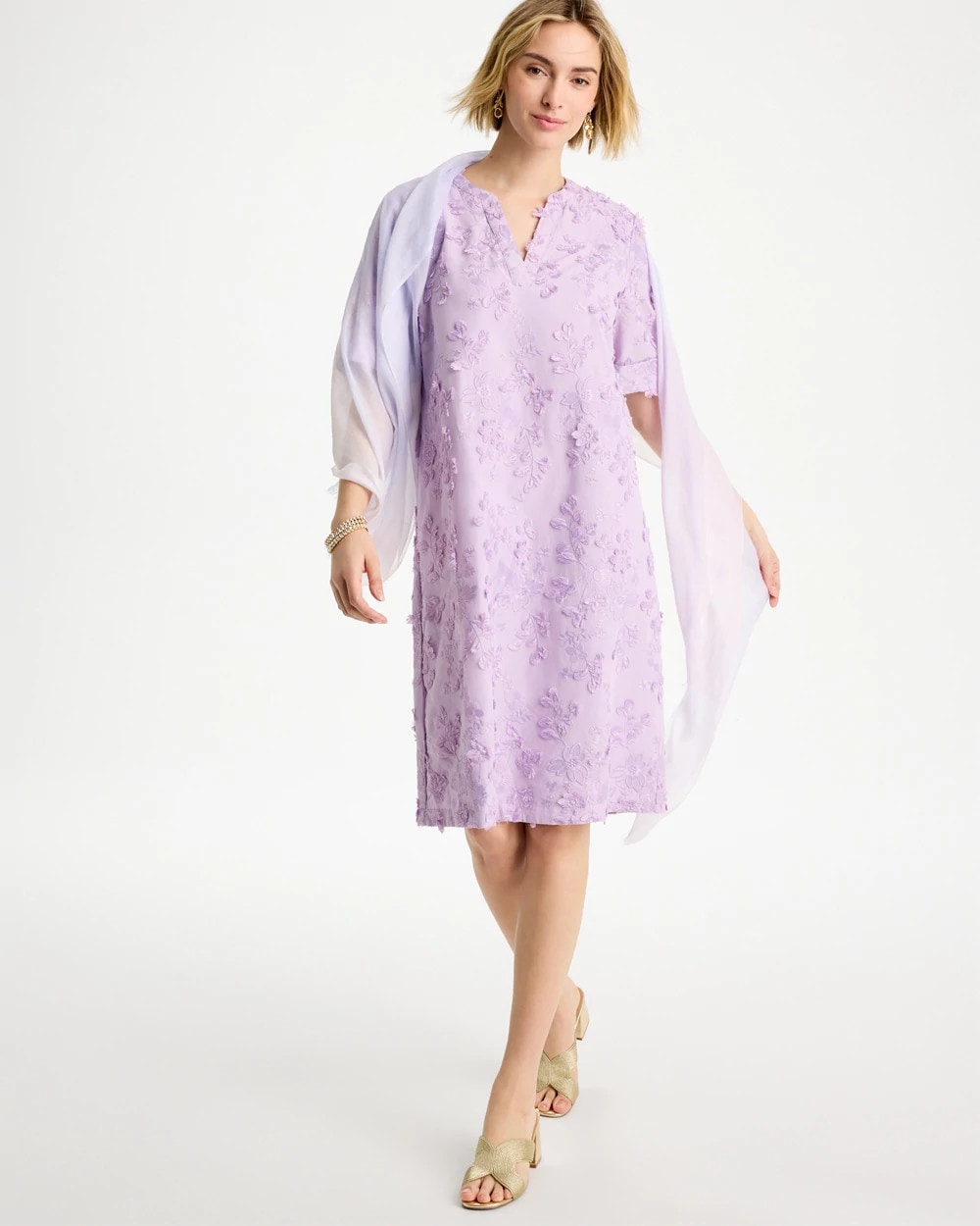 Chico's 3D Floral Dress Orchid Mist