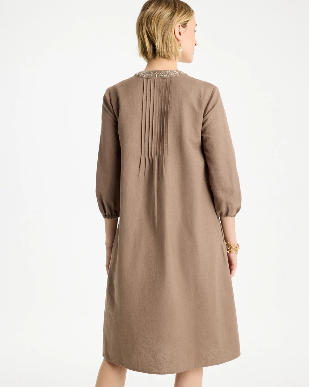 Chico's Linen-Cotton Pintuck Dress Topaz Smoke