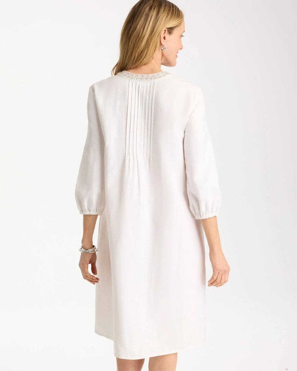 Chico's Embellished Pintuck Dress Alabaster