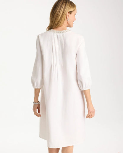 Chico's Embellished Pintuck Dress Alabaster
