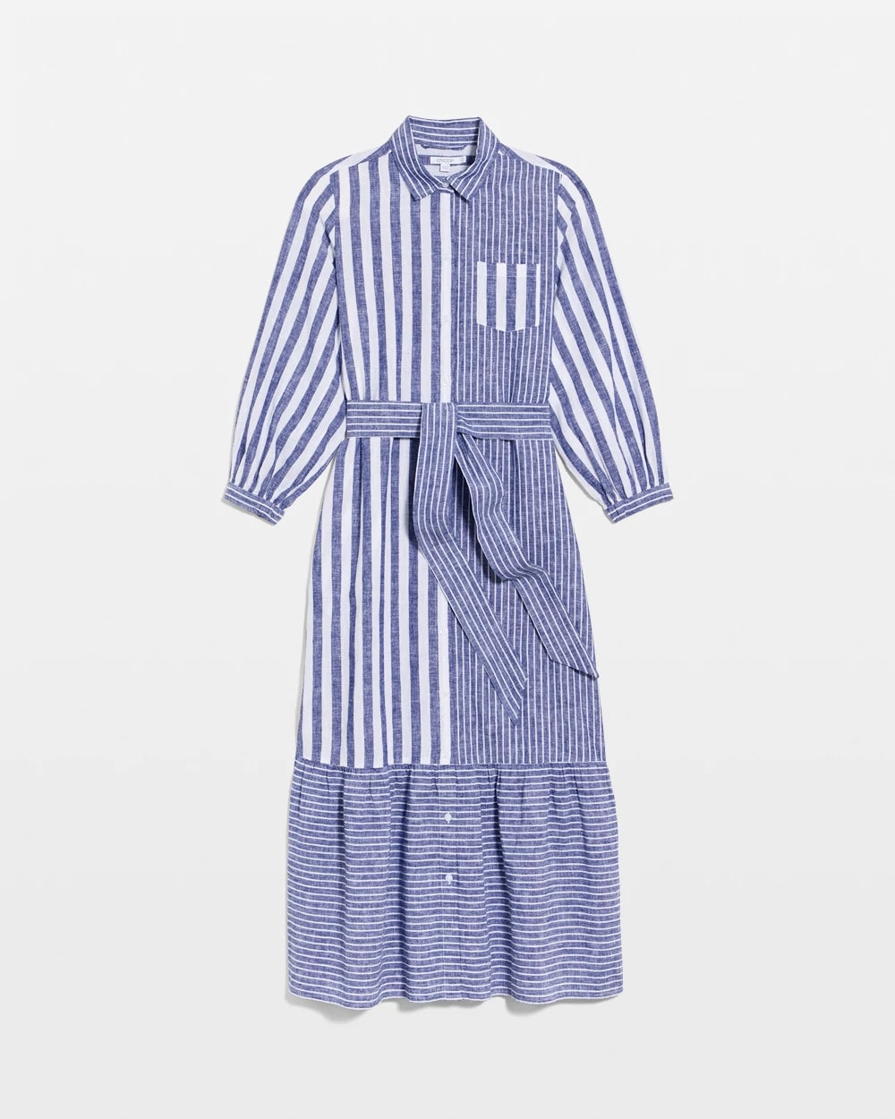 Chico's Linen-Cotton Striped Shirtdress Indigo