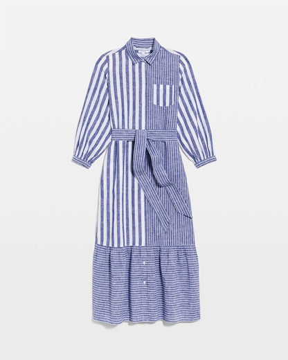 Chico's Linen-Cotton Striped Shirtdress Indigo