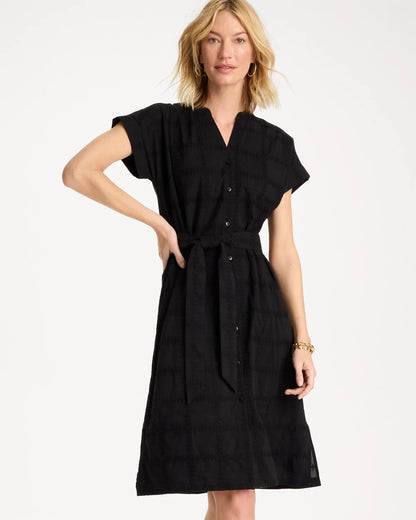 Chico's Embroidered Cotton Shirtdress Black