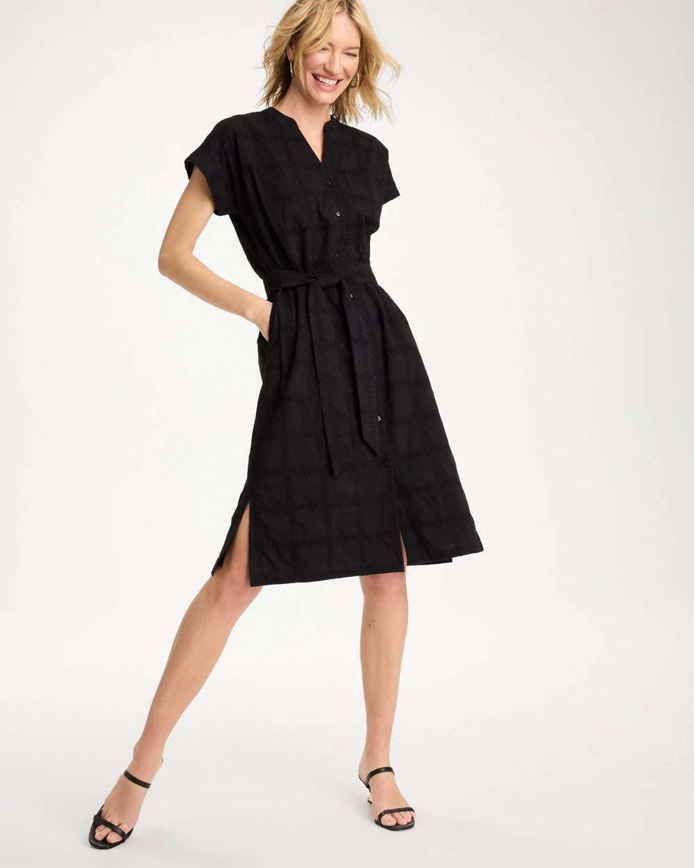 Chico's Embroidered Cotton Shirtdress Black