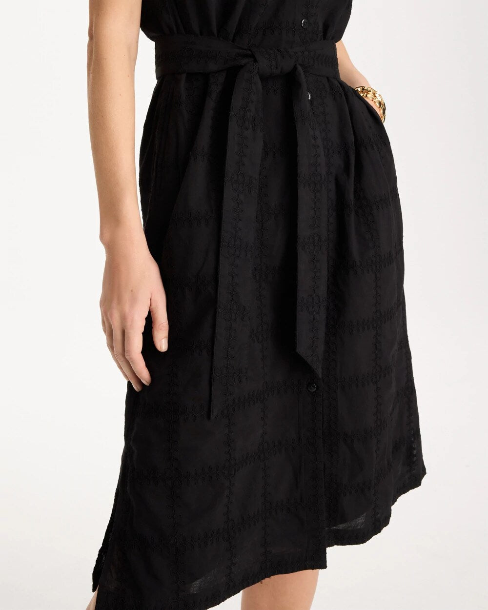 Chico's Embroidered Cotton Shirtdress Black