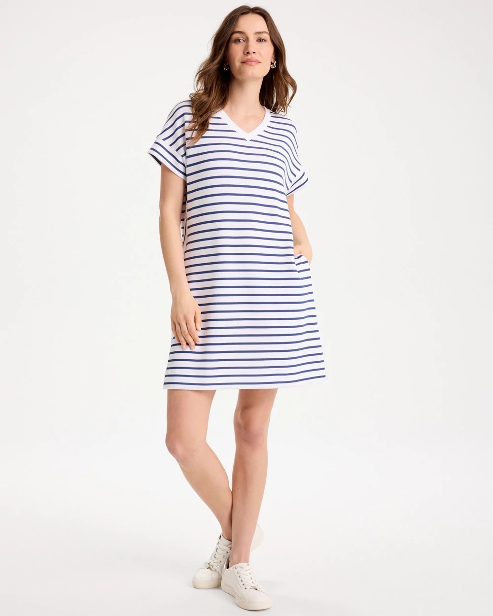Chico's Zenergy® Soft Striped Contrast Dress Starlit Navy