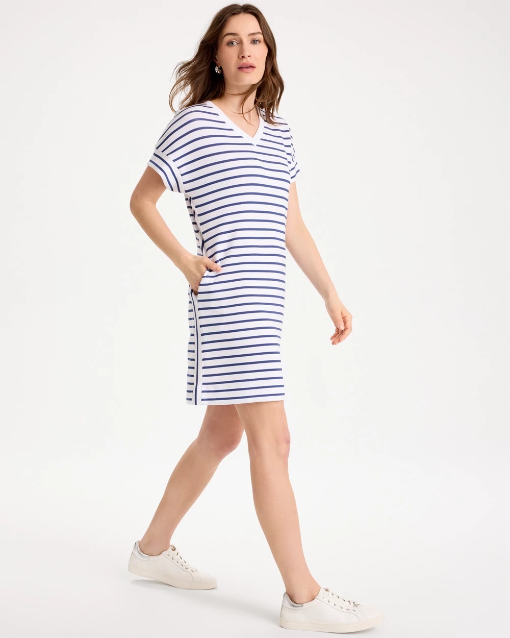 Chico's Zenergy® Soft Striped Contrast Dress Starlit Navy