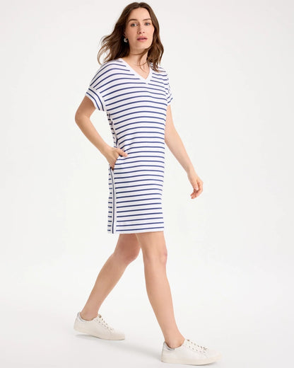 Chico's Zenergy® Soft Striped Contrast Dress Starlit Navy