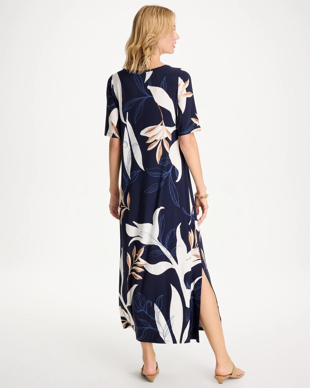 Chico's Printed Jersey Knit Column Dress Passport Blue