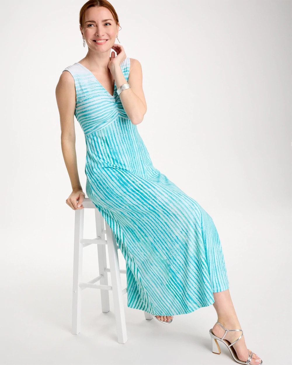 Chico's Ombre Coastal Striped Knit Dress Bondi Blue