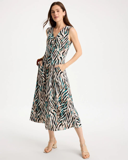 Chico's Animal Print Jersey Knit Dress Jade Glow
