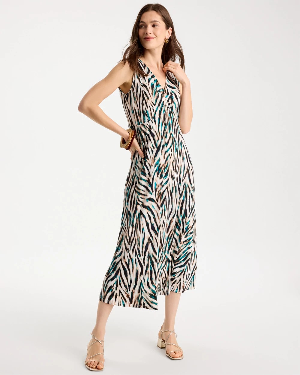 Chico's Animal Print Jersey Knit Dress Jade Glow