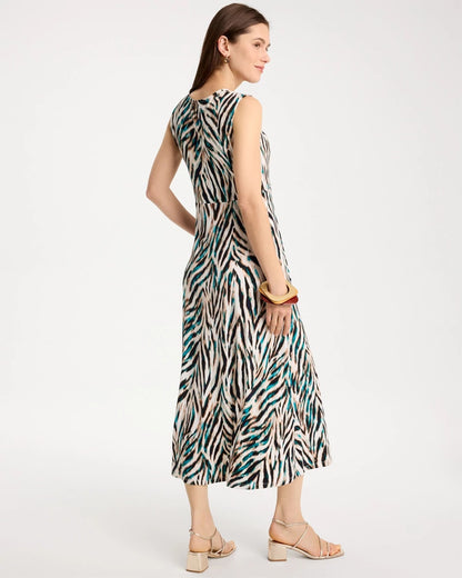 Chico's Animal Print Jersey Knit Dress Jade Glow