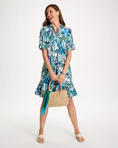 Chico's Floral Linen-Cotton Popover Dress Alabaster