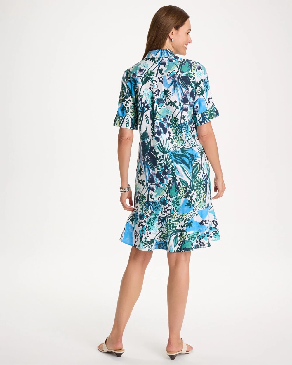 Chico's Floral Linen-Cotton Popover Dress Alabaster