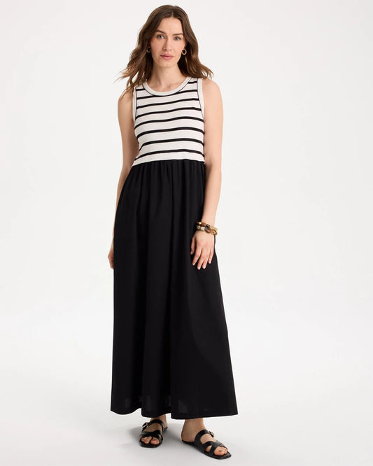 Chico's Poplin Cotton Rib Mix Dress Black