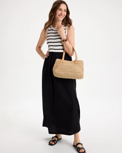 Chico's Poplin Cotton Rib Mix Dress Black