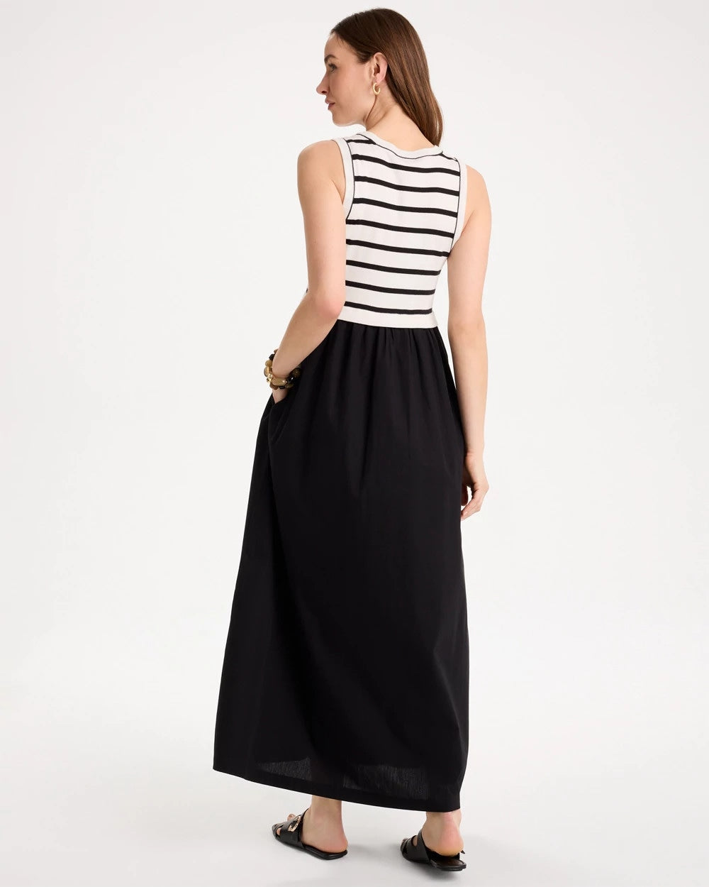 Chico's Poplin Cotton Rib Mix Dress Black