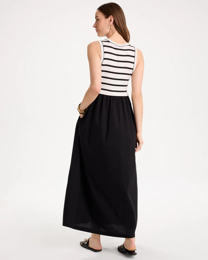 Chico's Poplin Cotton Rib Mix Dress Black