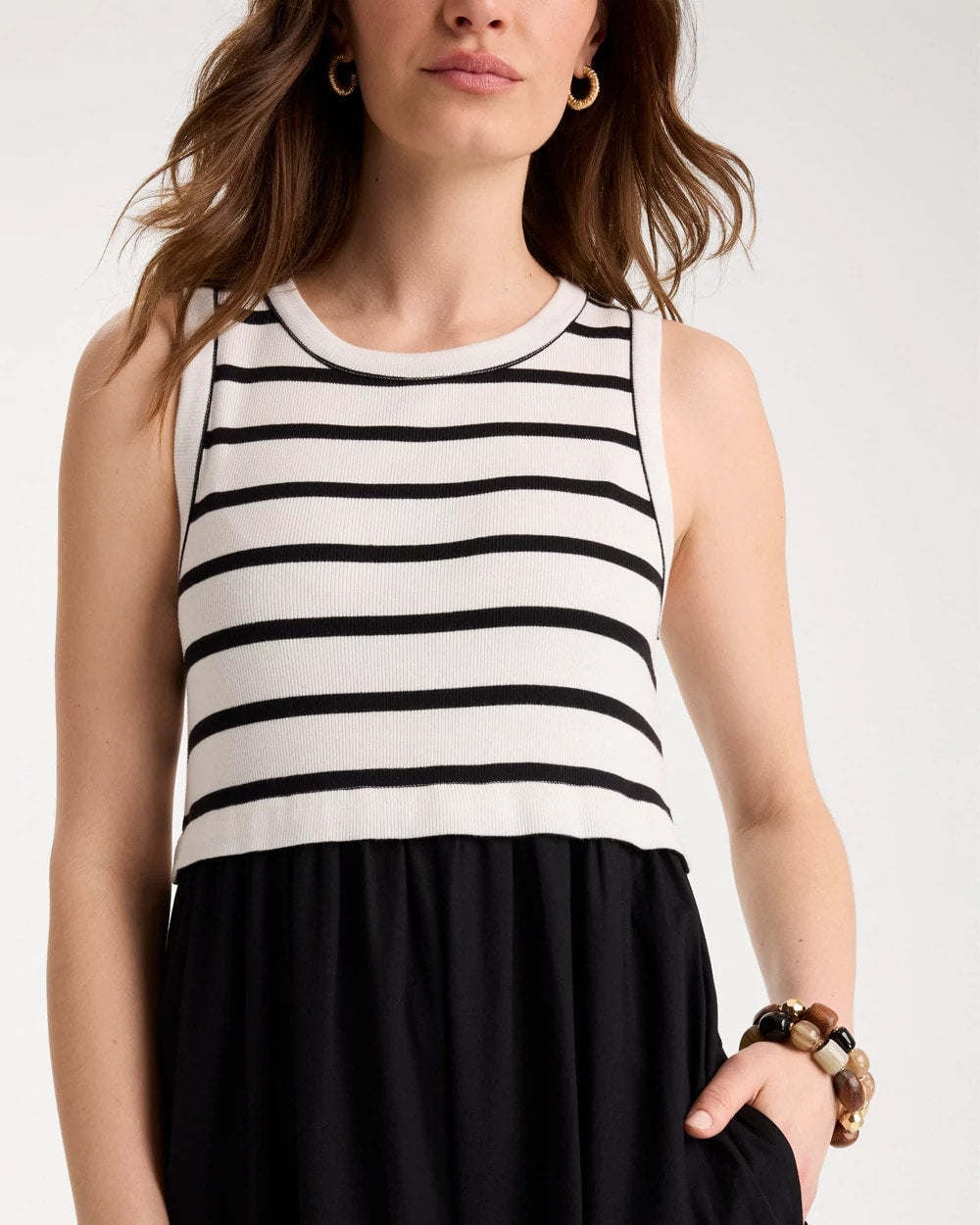 Chico's Poplin Cotton Rib Mix Dress Black