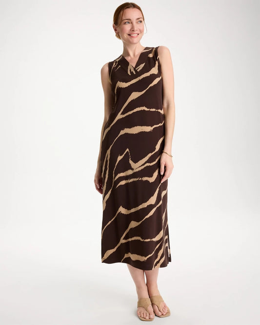 Chico's Travelers™ Zebra Double V-Neck Maxi Dress Cocoa Bean