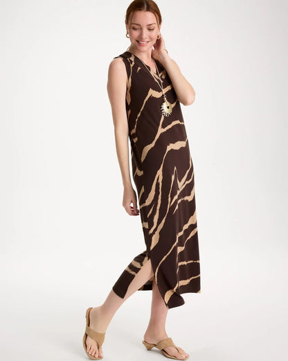 Chico's Travelers™ Zebra Double V-Neck Maxi Dress Cocoa Bean